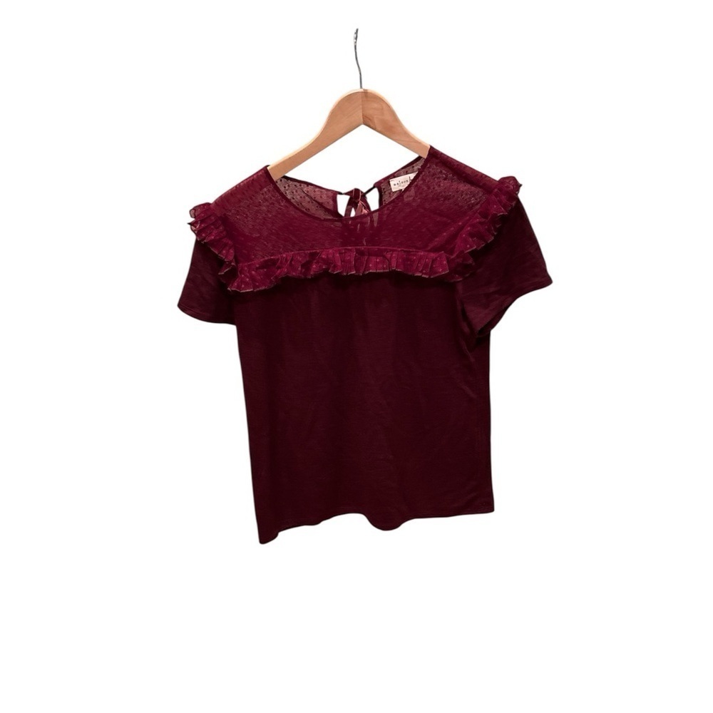 Maison Jules Red/burgandy Ruffled Bib Collar Blouse